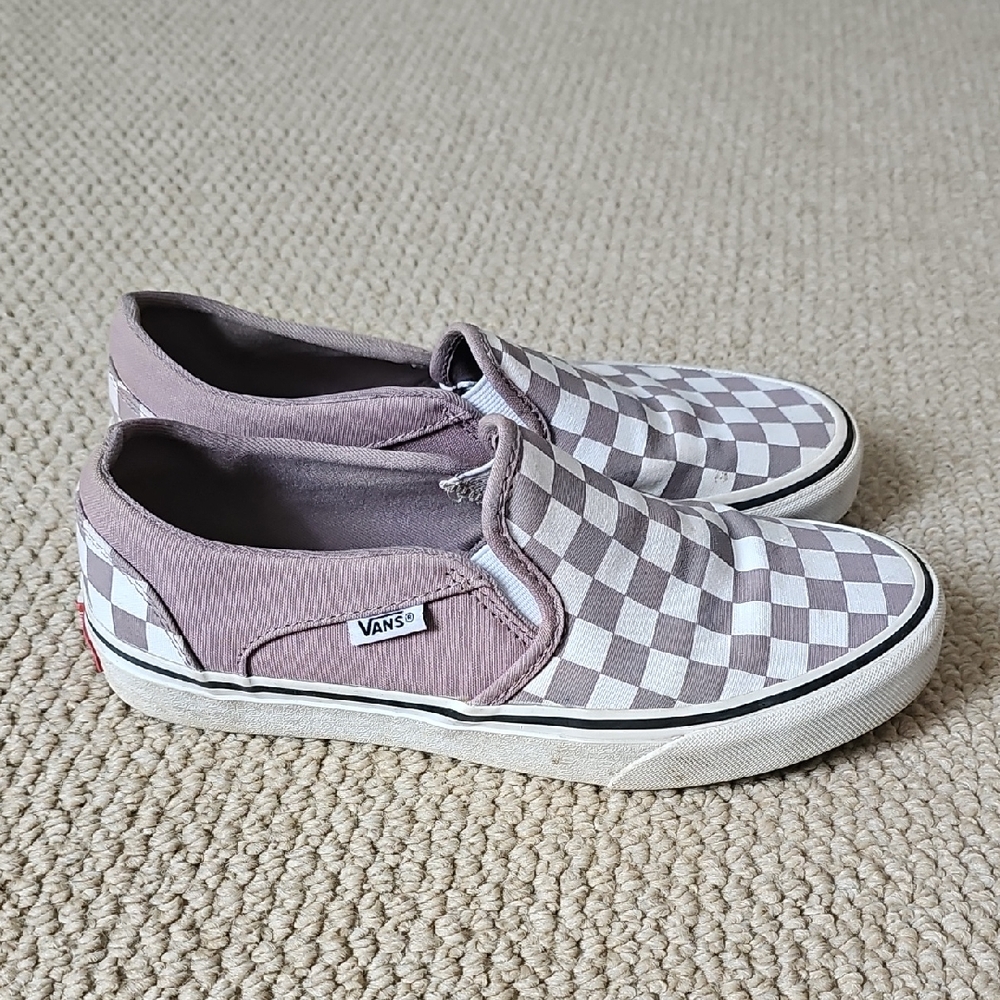 Vans Classic Checkerboard Slip On Sk8 Shoe Purple Dove White Sz 7.5